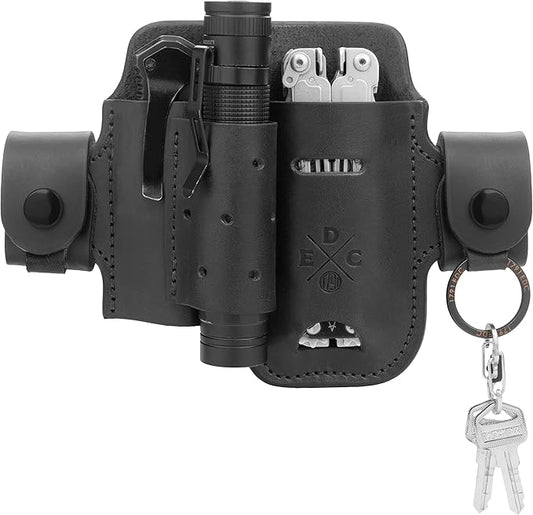Multitool & Flashlight Holster, Leather EDC Organizer Belt Pouch Fits Multitool, Knife, Flashlight, Keys - Compatible with Heavy Duty Leatherman, Gerber, SOG Multitools