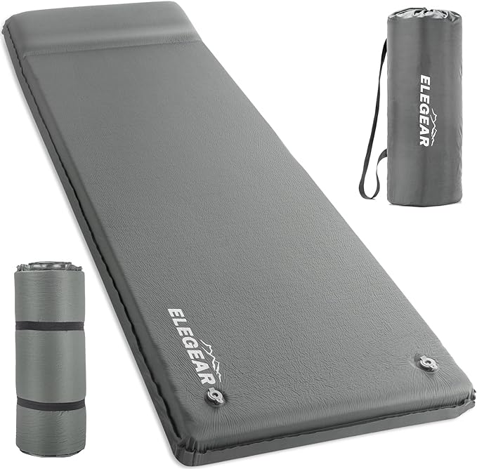 Elegear Self Inflating Sleeping Pad, 3.1" Ultra-Thick Memory Foam Camping Pad with Pillow Fast Inflating in 20s Insulated Camping Mattress Pad 4-Season Camp Sleeping Mat for Camping/Travel/Car/Tent