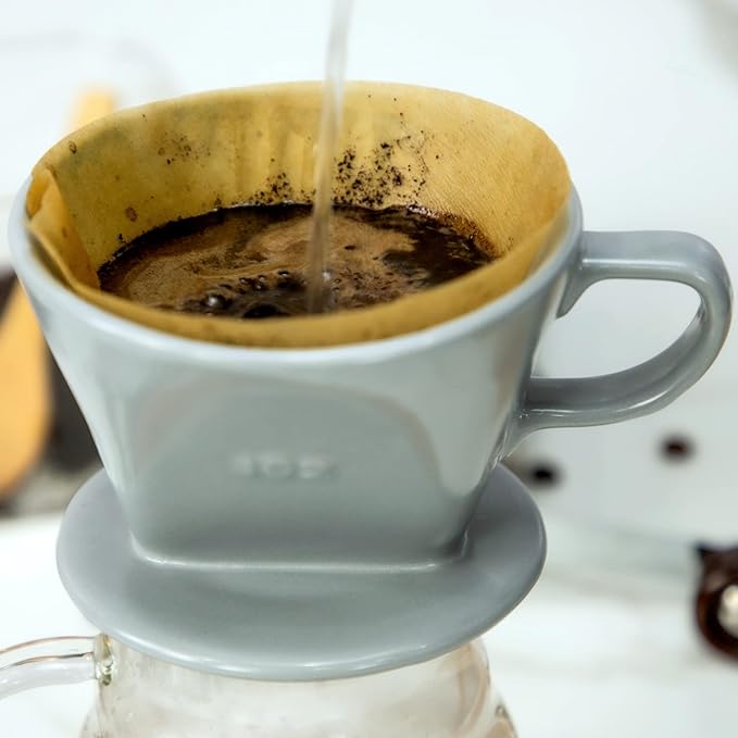 Pour Over Ceramic - Coffee Dripper Ceramic Coffee Maker with 3 Holes Flat Bottom, Porcelain Slow Filter Cone for Travel, Camping, Office, Home, Coffee Maker Brewโฆ