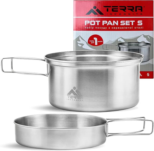 Camping Cookware Set - Stainless Steel, Lightweight, and Durable - Perfect for Camping, Hiking, Fishing, Hunting, and Backpacking - Includes Pot and Skillet Lid