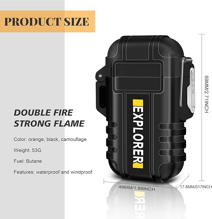 Torch Lighter, Double Jet Flame, Waterproof, Windproof, Refillable Butane Gas Lighters for Survival, Camping, Hiking, Grill