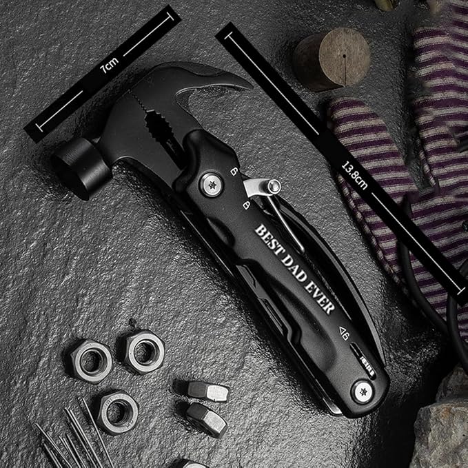 Gifts for Fathers Day Men from Daughter Son Kids, Unique Birthday Gift Ideas for Dad Grandpa Husband Him, Cool Gadgets Presents for Dad, All in One Multitool Hammer Survival Kit (Best Dad Ever)
