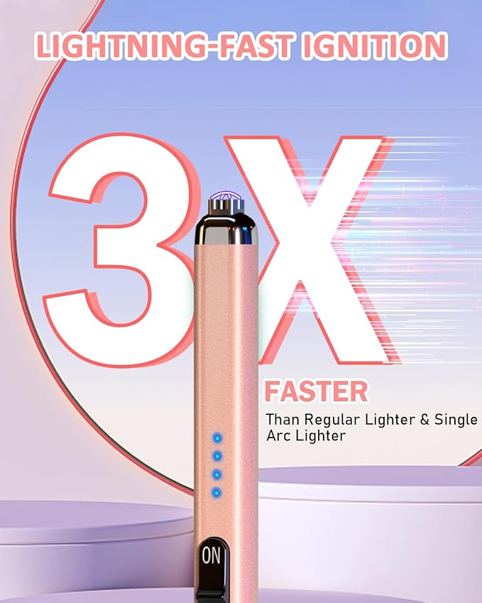Electric Candle Lighter Rechargeable Lighters - Dual Arc Plasma Lighter Windproof & Flameless with Double Safety Switch(Rose Gold)