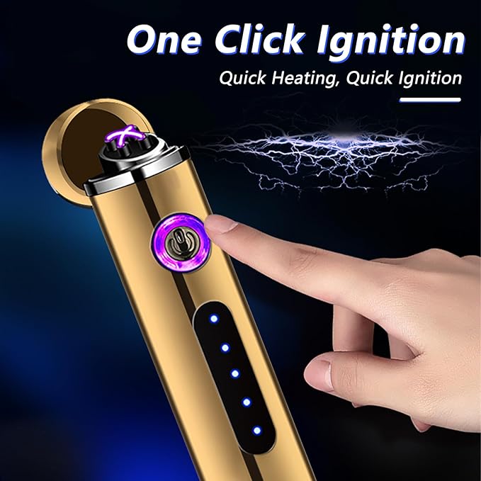 BABOBIU Candle Lighter Rechargeable Lighter Windproof Camping Lighter Mini Flameless Lighter with Type C Fast Charging Plasma Lighter for Camping, Hiking, Adventure (Gold)