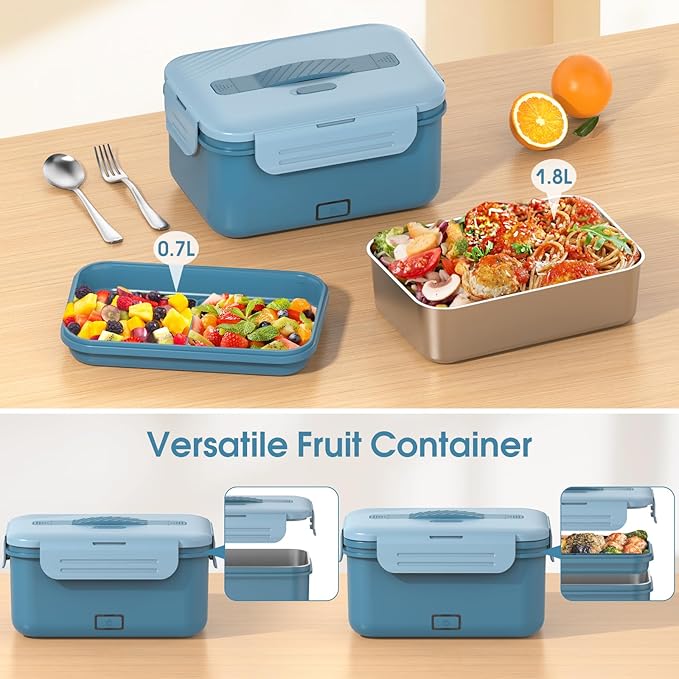 Electric Lunch Box Food Heater, 100W High Power Portable Food Warmer, Heated Lunch Box for Adults Car/Home with 1.8L Removable Stainless Steel Container, 12V/24V/110V/220V