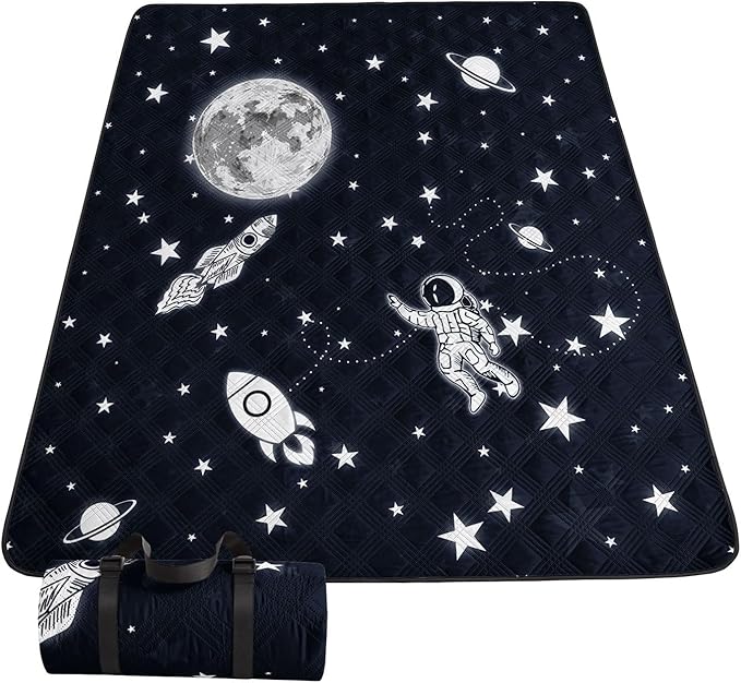 Outdoor Picnic Blanket Portable Ultrasonic Waterproof Picnic Mat Space Astronaut Printed Camping Beach Mat for Sand and Wet Grass Hiking (Space Astronaut S)