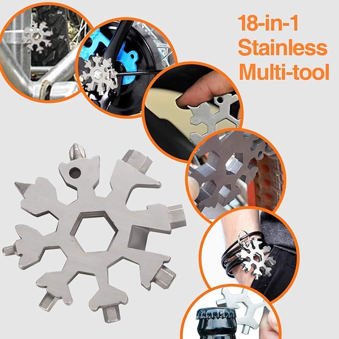 Multitool 18 In 1 Snowflake Multi tool for Outdoor Camping Survival Accessories- Stocking Stuffers Mens Gifts, Screwdriver - Hexagonal Spanner - Ring Spanner - Bottle Opener
