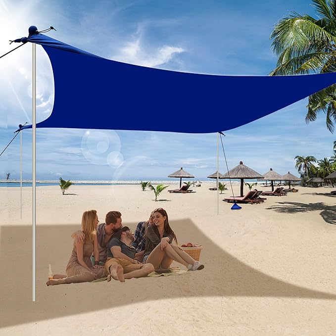 UMARDOO Family Beach Tent Canopy Sun Shade Portable 7×7FT, Large Wind Resistance Beach Sun Shelter Easy Setup with Packable Carry Bag for Outdoor Travel UPF 50+(Blue)
