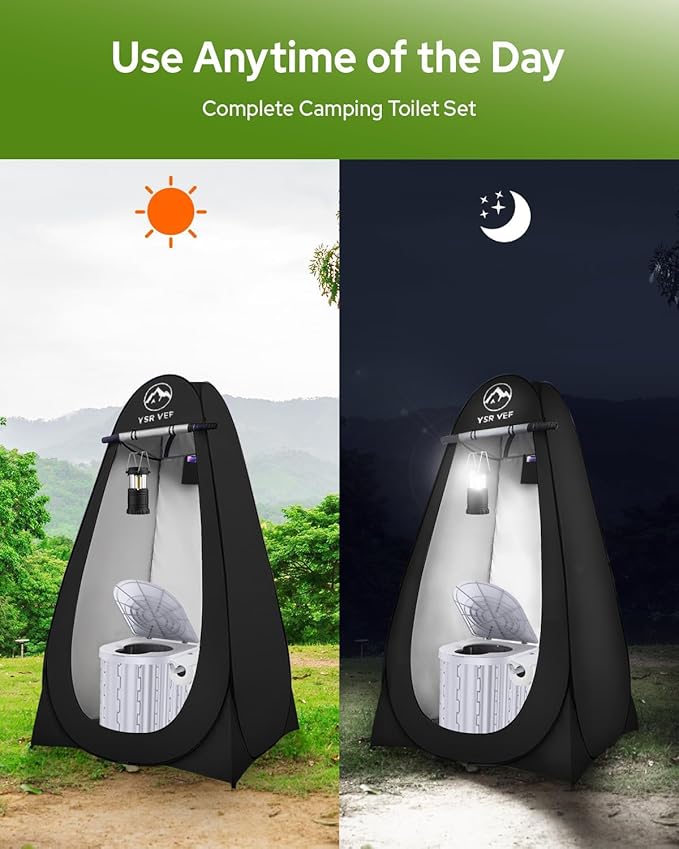 Camping Toilet with Pop-Up Privacy Tent and Liquid Waste Gel, Portable Toilet for Camping with Large Tent, Ergonomic Potty Provides Enhanced Comfort, Suitable for All Ages