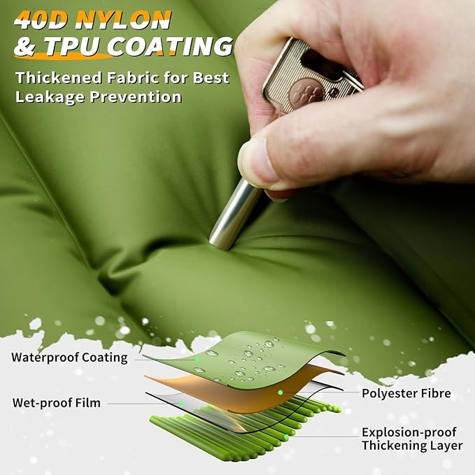 Double Sleeping Pad for Camping, 5"Ultra-Thick Queen Camping Mattress 2 Person with Pillow Built-in Pump, Self Inflating Camping Pad for Backpacking, Hiking, Traveling, Tent, Portable Sleeping Bed