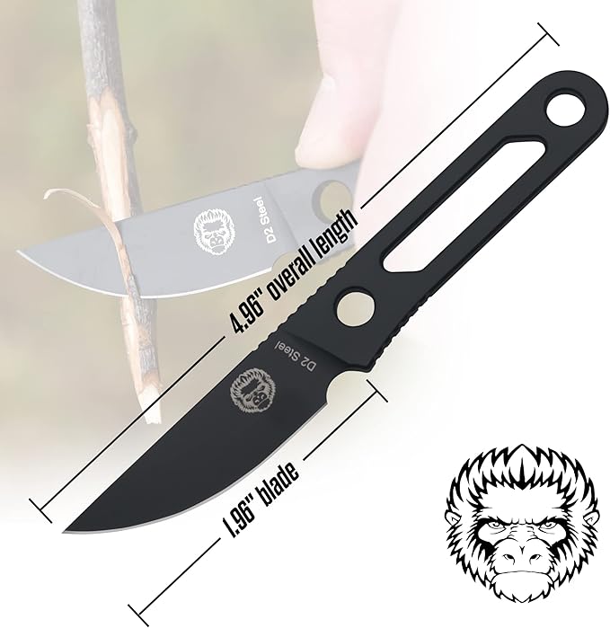 Holtzman's Gorilla Survival 'Scalpel' Fixed Blade Utility Knife with D2 Sheath, Belt Clip (Black)