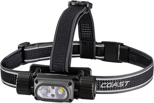 COAST WPH34R 2000 Lumen Waterproof Ultra Bright IP68 USB Rechargeable-Dual Power Headlamp, 6 Modes with Spot and Flood Beams, Black/Grey