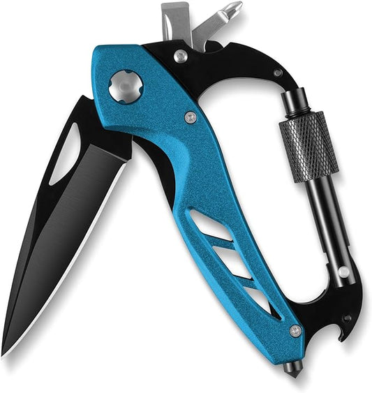 Multitool Carabiner with Pocket Knife, EDC Carabiners Keychain with Bottle Opener, Window Breaker Folding Knives and Screwdriver, Survival Gear for Outdoor Camping Hiking for Men