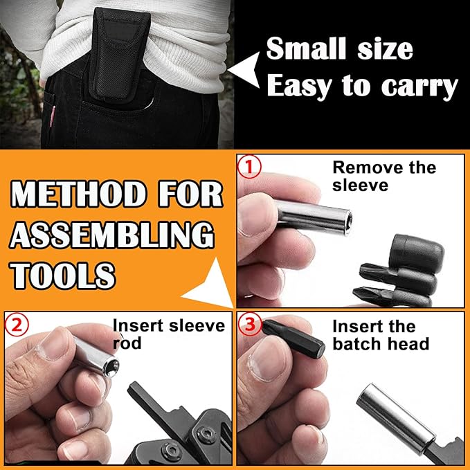 Multitool with Stainless Steel Pliers - Mini Folding Tool for Outdoor Camping, Survival, Portable and Multi-Purpose Use, Vehicle-Mounted Emergency Equipment with Wrench - Black