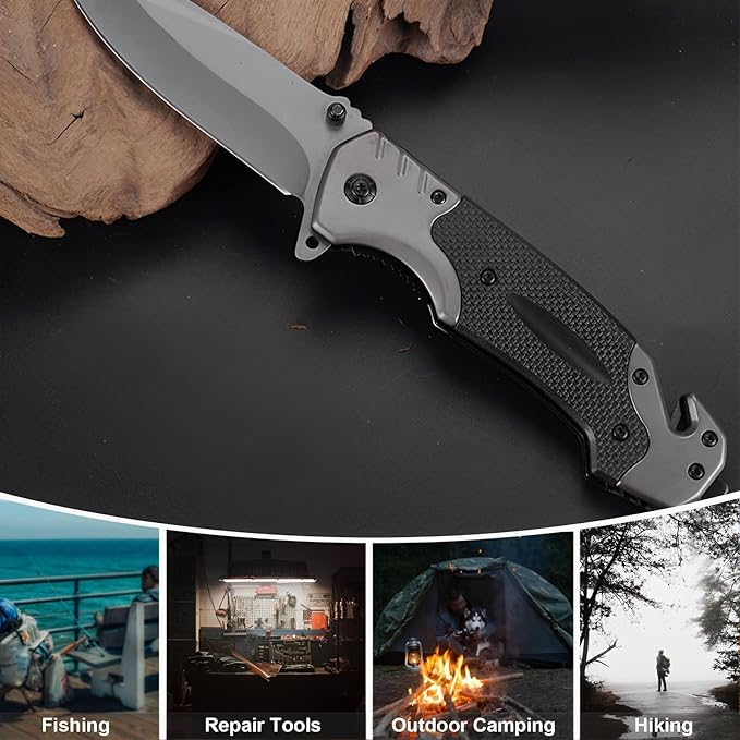 Pocket Knife For Men, 4-In-1 Small EDC Multitool Folding Knife with pocket Clip, Window Breaker, Camping Knife for Outdoor Survival Hiking Fishing Gifts for Men, Father, Grandpa.