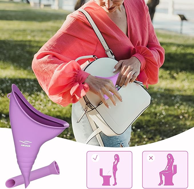 AWOKEN Female Urination Device, Reusable Silicone Female Urinal Women Pee Funnel Women to Pee Standing Up, Female Urinal with Drawstring Bags for Travel and Outdoor Camping