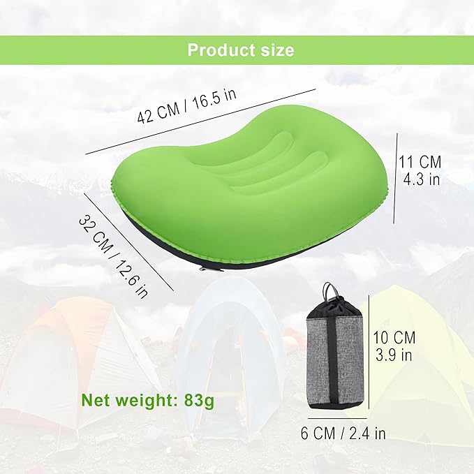 Portable Inflatable Neck Pillow for Outdoor Travel, Camping, Office Naps-Polyester ,Color Available-Simple and Comfortable (16.5 * 12.6 * 4.3in, Green)