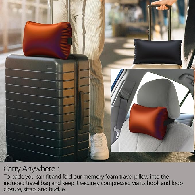 Travel and Camping Pillow -Compressible Memory Foam Pillow for RV, Backpacking, Airplane, Great Neck and Lumbar Support -with Breathable Soft Pillowcase