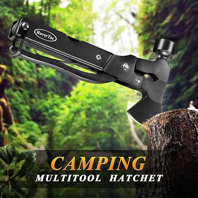 RoverTac Multitool Axe Hatchet Camping Gear Tool Gifts for Men Dad Him 14-in-1 Multi Tool Knife Hammer Pliers Saw Screwdrivers Bottle Can Opener Nylon Sheath Multitool for Camping Hiking Survival