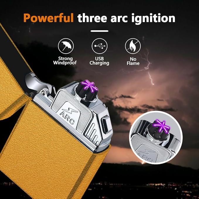 Electric Lighter Rechargeable USB C Lighter Plasma Candle Lighter Six Plasma Arc Lighter Cool Lighter Windproof Flameless Lighter with Upgraded Battery Life for Camping, Hiking (Frosted Gold)