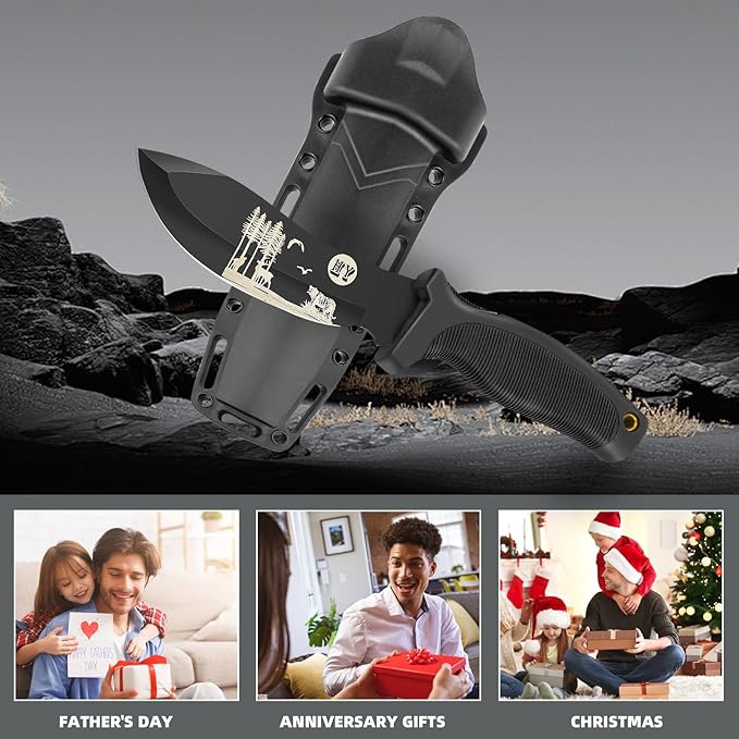 Fixed Blade Hunting Knife, Black High Hardness Plastic Handle with Sheath,Suitable for Hiking, Adventure, Survival and Collection (Black)