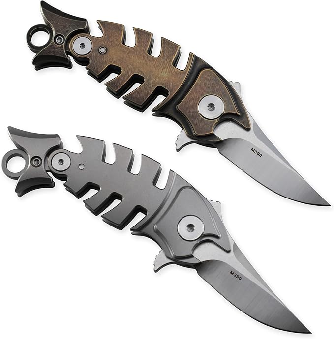 Petrified fish PF900 Pocket Knife,1.54" M390 Satin Blade,1.22 oz Titanium Handle Folding knife for EDC (Silver)
