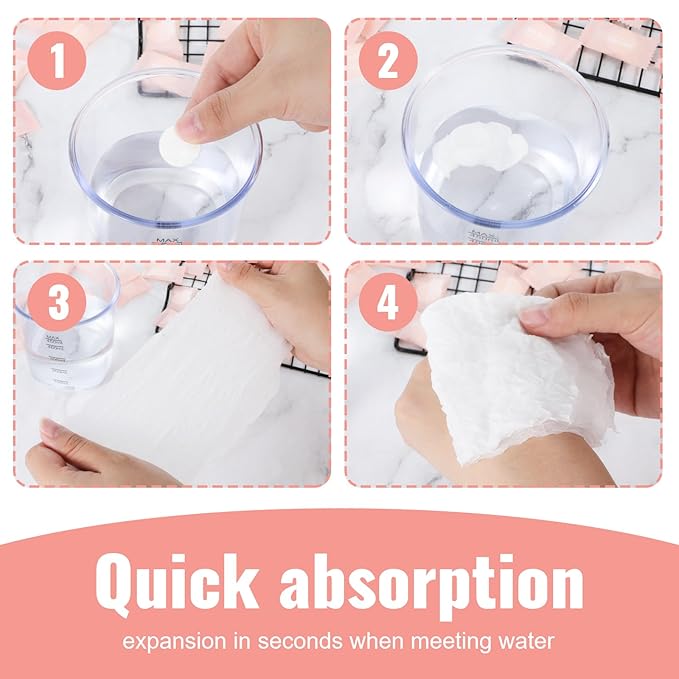 50 Pcs Compressed Towels Tablets, Disposable Face Towels Portable Coin Tissues Mini Face Towels for Travel Camping Hiking Sport Beauty Salon Home Hand Wipes and Other Outdoor Activities