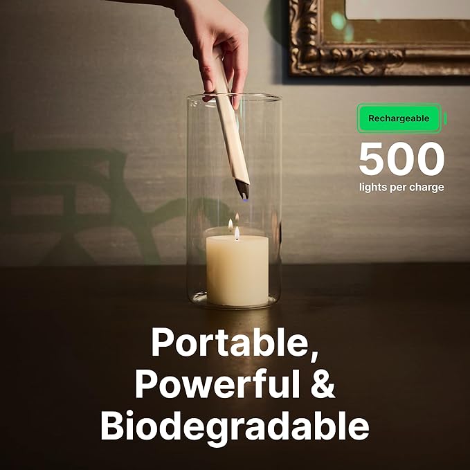LT by USB Lighter Co - Windproof Rechargeable Electric Plasma arc Lighter in eco-Friendly Long Biodegradable Portable Enclosure Ideal for Candles, Camping, Grilling, Holidays, and Parties.