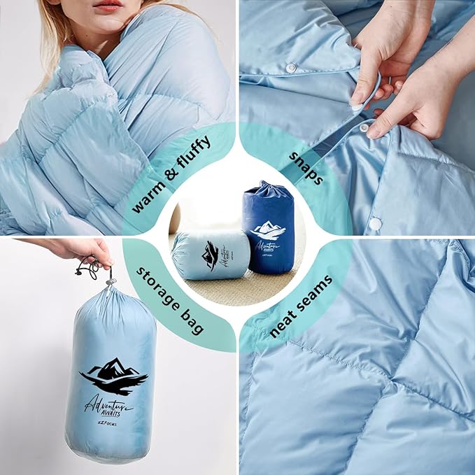 Mini Down Camping Blanket,Puffy Down Blanket Packable Lightweight Down Throw Quilt Water-Resistant Outdoor Travel Blanket for Camping,Hiking,Stadium,Picnic,Car 35x59''Blue