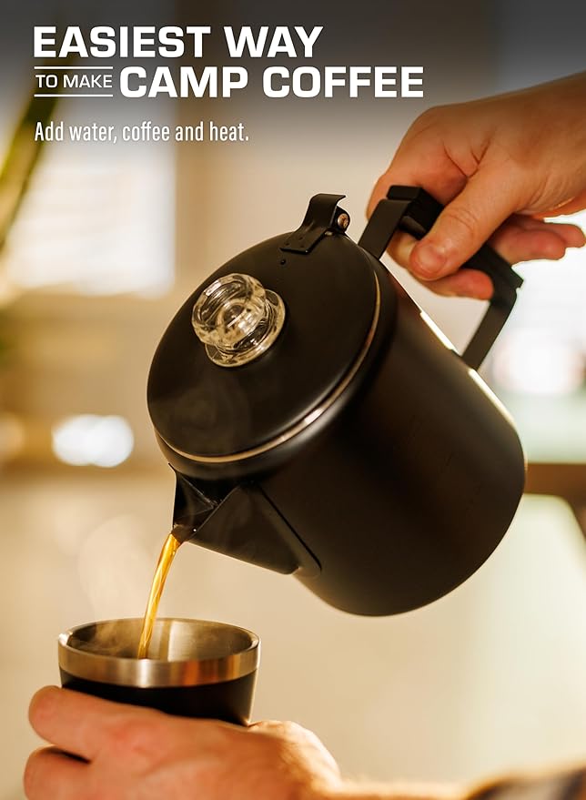 COLETTI Black Bozeman Percolator Coffee Pot — Camping Coffee Pot, Coffee Percolator – America’s Sleekest Percolator – Pure Stainless Steel, NO Aluminum or Plastic (6 Cup)