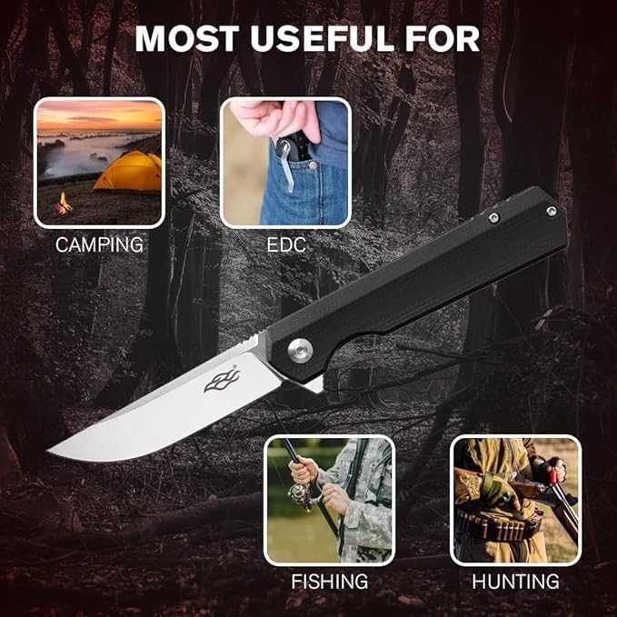 Firebird GANZO FH11S-GB Pocket Folding Knife D2 Steel Blade G10 Anti-Slip Handle with Clip Hunting Fishing Camping Gear Outdoor Folder EDC Pocket Knife (Green)