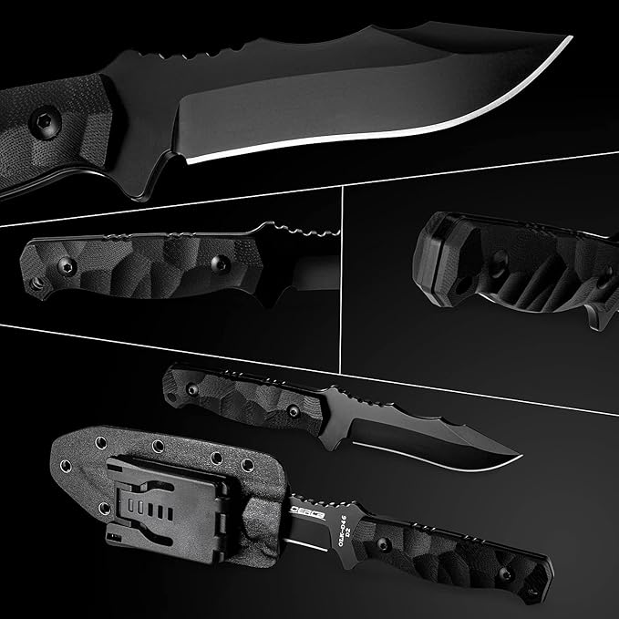 OERLA TAC OLK-D46 Outdoor Knife Fixed Blade Camping Hunting Survival Field Knife D2 High Carbon Full Tang Steel Blade with Kydex Sheath and EDC Tactical Belt Clip
