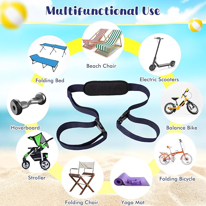 Sanwuta 5 Pcs Carry Strap for Beach Folding Chair, Adjustable Beach Chair Straps Shoulder Carrying Straps for Folding Chair Umbrella Backpack Camping Picnics Outdoor Foldable Bikes (Navy Blue)