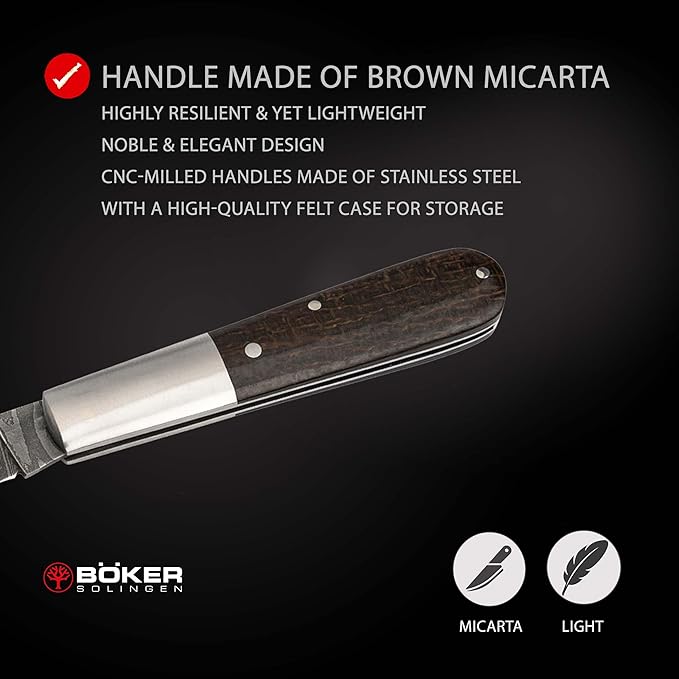 Boker Solingen® Barlow M4 Sherman Damascus - handcrafted slipjoint pocket knife - EDC gentleman knife with Damascus blade - classic 2-hand folding knife with case & gift box