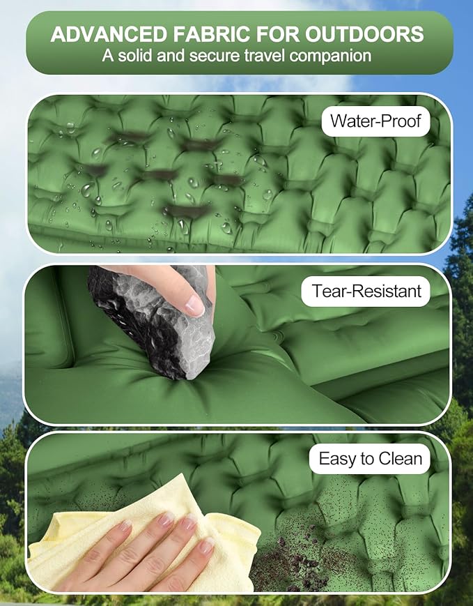 Sleeping Pad for Camping Extra Thick 5'' - Camping Sleeping Mat with Pillow, Self Inflating Camping Pad Built-in Foot Pump, Inflatable Mattress Camping Backpacking Hiking Traveling (Green)