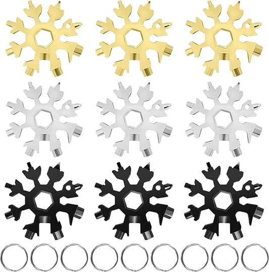 9 Packs Snowflake Multi Tool, 18 in 1 Snowflake Tool Stainless Steel Snowflake Handy Tool with Gifts Box for Men Christmas Gifts