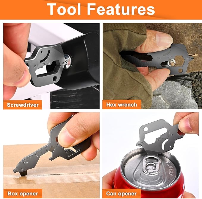 Men Keychain Multitool 2 Pack, 20 In 1 Key Shaped Pocket EDC Gadgets, Multi Tool with Drill Drive Screwdriver and Bottle Opener Keychain, Perfect Gifts for Men, Women, Dad and Outdoor, Black