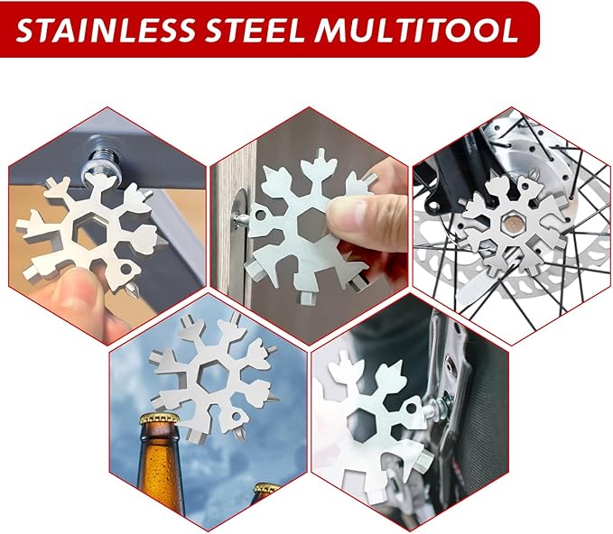 Stocking Stuffers for Men Gifts, 18 in 1 Snowflake Multitool, Christmas Gifts, Birthday Gifts for Men Grandpa Dad, Cool Gadgets (silver)