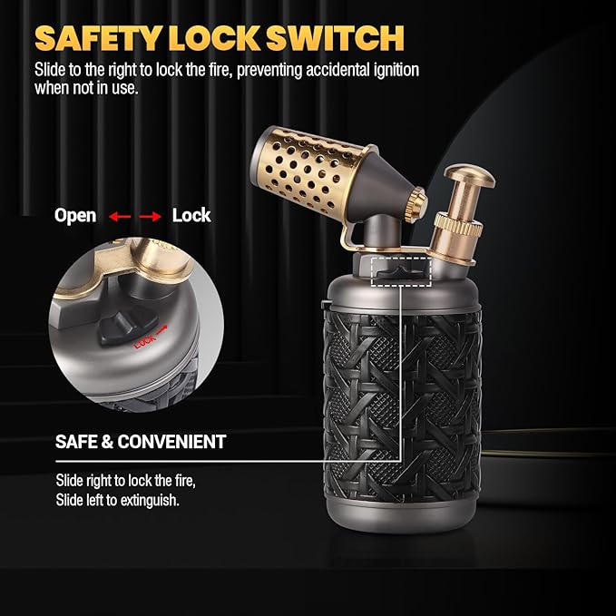 Butane Torch Lighter, Adjustable Refillable Torch Lighters with Safety Lock, Windproof Vintage Antique Lighters with Punch, Blue Jet Flame Cooking Torch for Kitchen/BBQ/Candle/Camping (No Gas)