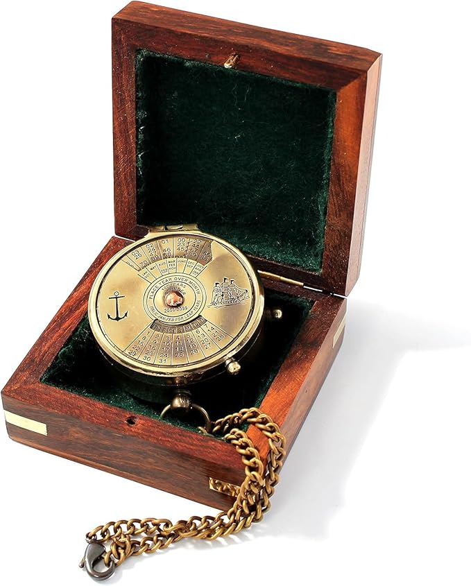 Pocket Calendar Compass, Camping Travelling Equipment, Boat Compass, Engraved Brass Compass, Home Decor, Gifts for Kids Children Teen Family, Nautical Navy Compass