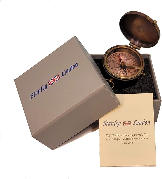 Stanley London Engraved Compass Personalized | Brass Pocket Compass Gifts for Men, Him, Son, Husband, Grandson, Boys | Engravable Antique Gift Compasses for Graduation, Baptism, Confirmation