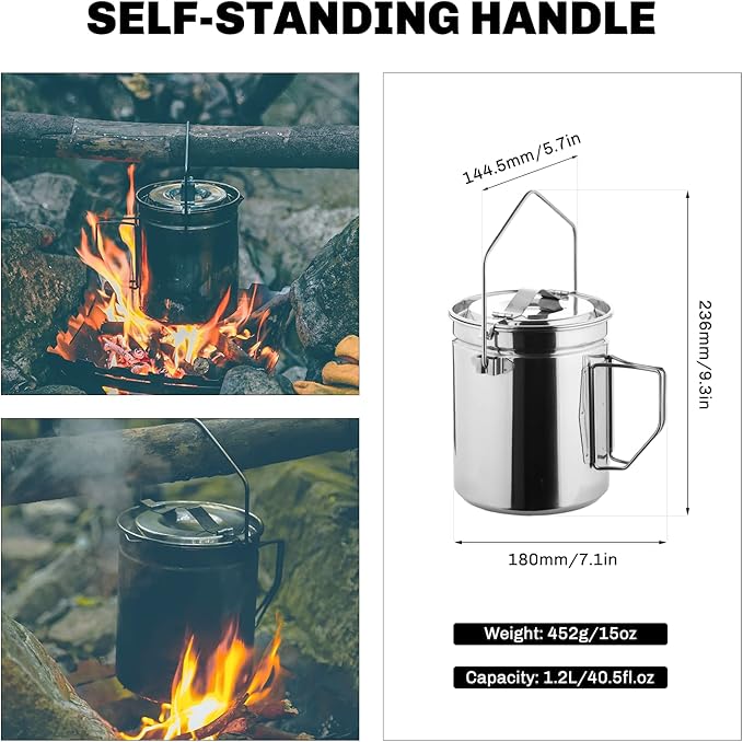 Fire Maple Antarcti 1.2L Camping Pot with Lid | SUS304 Stainless Steel Bushcraft Gear | Hangable Campfire Cooking Equipment