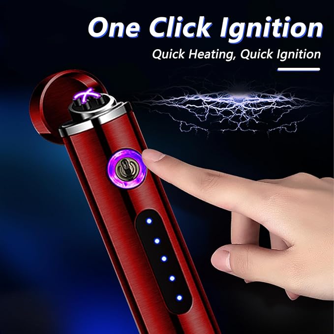 BABOBIU Electric Lighter Rechargeable Lighter Mini Windproof Lighter Flameless Cool Lighter with Double Arc Ignition USB Lighter for Camping, Hiking, Adventure (Red)