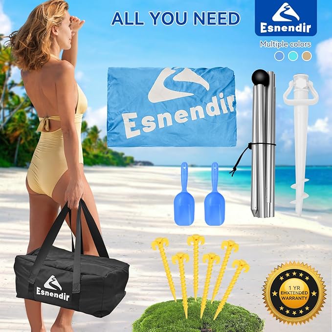 Beach Tent Sun Shelter & Portable Beach Canopy UPF 80+ UV Protection, Beach Shade Canopy with 6 Sandbags, Sand Shovel Ground Pegs for Outdoor Camping, Picnics (12x12ft, Sky Blue)