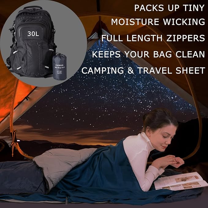 100% Silk Sleep Sack with All Around Zippers, 87”x43” Large Sleeping Sheets for Hotels, Travel & Camping, Multifunctional Travel Sheets (Unzipped:87”x87”) for Adults, Lightweight, All Season