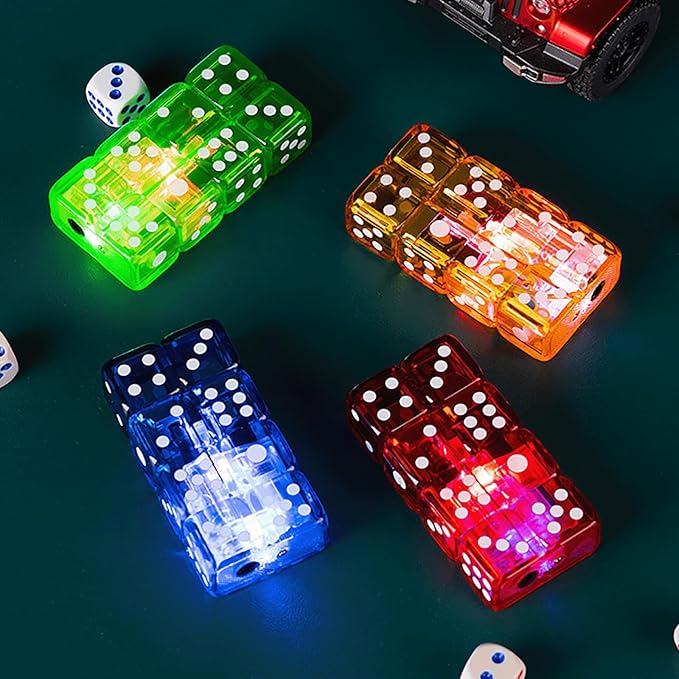 Flashing Dice Shape Lighter, Butane Dice Lighter Refillable Adjustable Windproof Unique Lighters for Men, Fireplace Candle Camping BBQ (Without Butane Gas) (21)