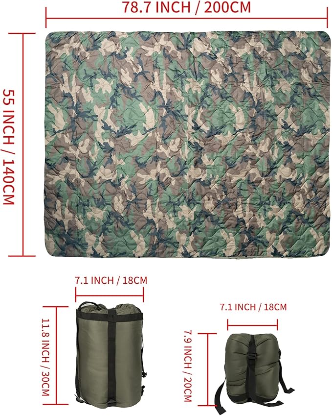 Poncho Liner Military Woobie Blanket Multicam Camo Woobie with Compression Carry Bag for Outdoors Hiking Jungle Hunting Gear