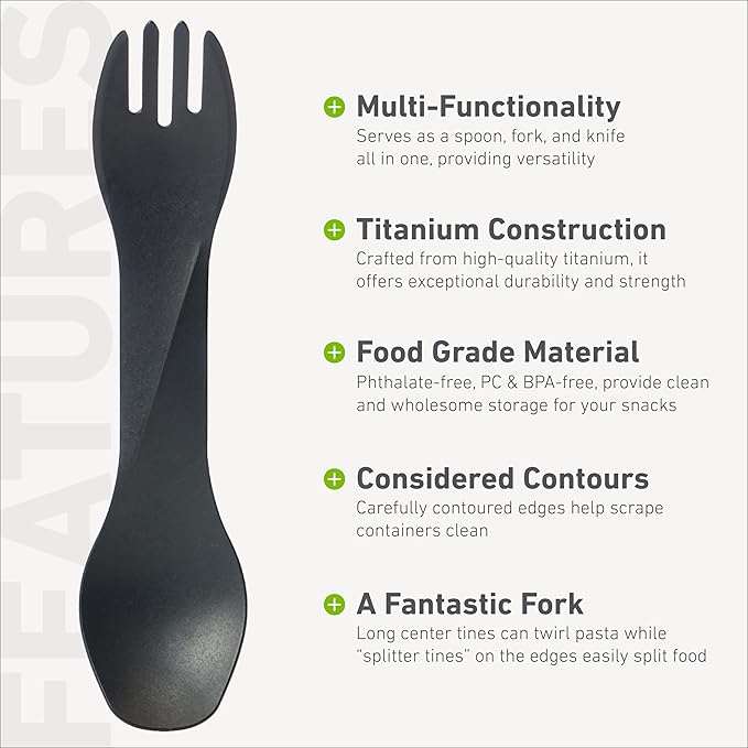 humangear GoBites Uno | Travel & Camping Utensils | Portable & Convertible Dining Ware | Multi-Functional Spork, Black Titanium