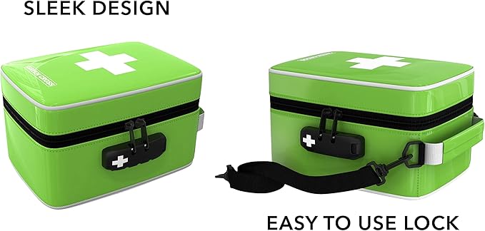 GREEN CROSS Smell Proof Bag Stash Box Medicine Bag Stash Bag 9x6x5 (Green Vinyl)