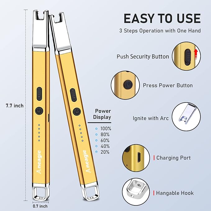 Lighter Electric Candle Lighter Upgraded Rechargeable Candle Lighter with LED Flashlight Windproof Flameless and Hanging Hook LED Battery Display Arc Candle Lighter for Candle Grill Camping